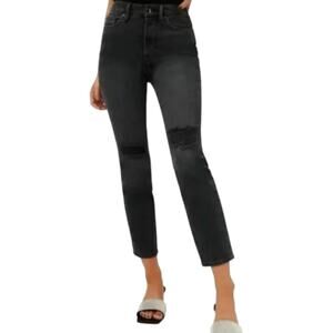 Good American Good Classic Straight Leg Jeans Distressed Faded Black Wash 0 / 25